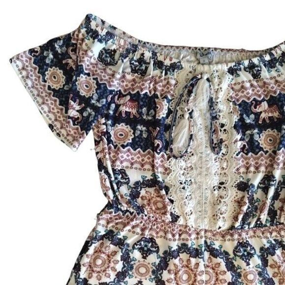 2 Short Sleeve Romper Shorts Sets Crochet Elephant Off Shoulder Size Med - Picture 9 of 12